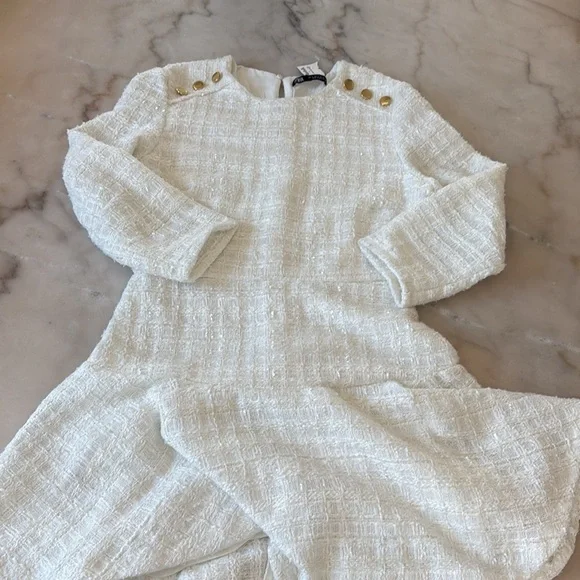 ZARA White Boucle Tweed Peplum Side Gold Button Structured Mini Dress Sz S NWOT - Picture 12 of 14